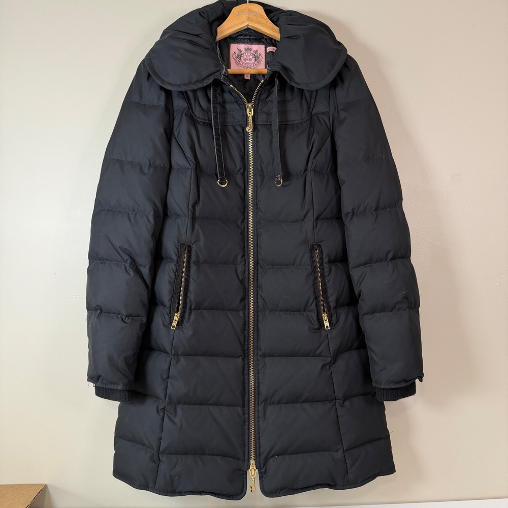 Juicy Couture Puffer Coat Women Small Y2K Quilted Down Longline Gold Hardware